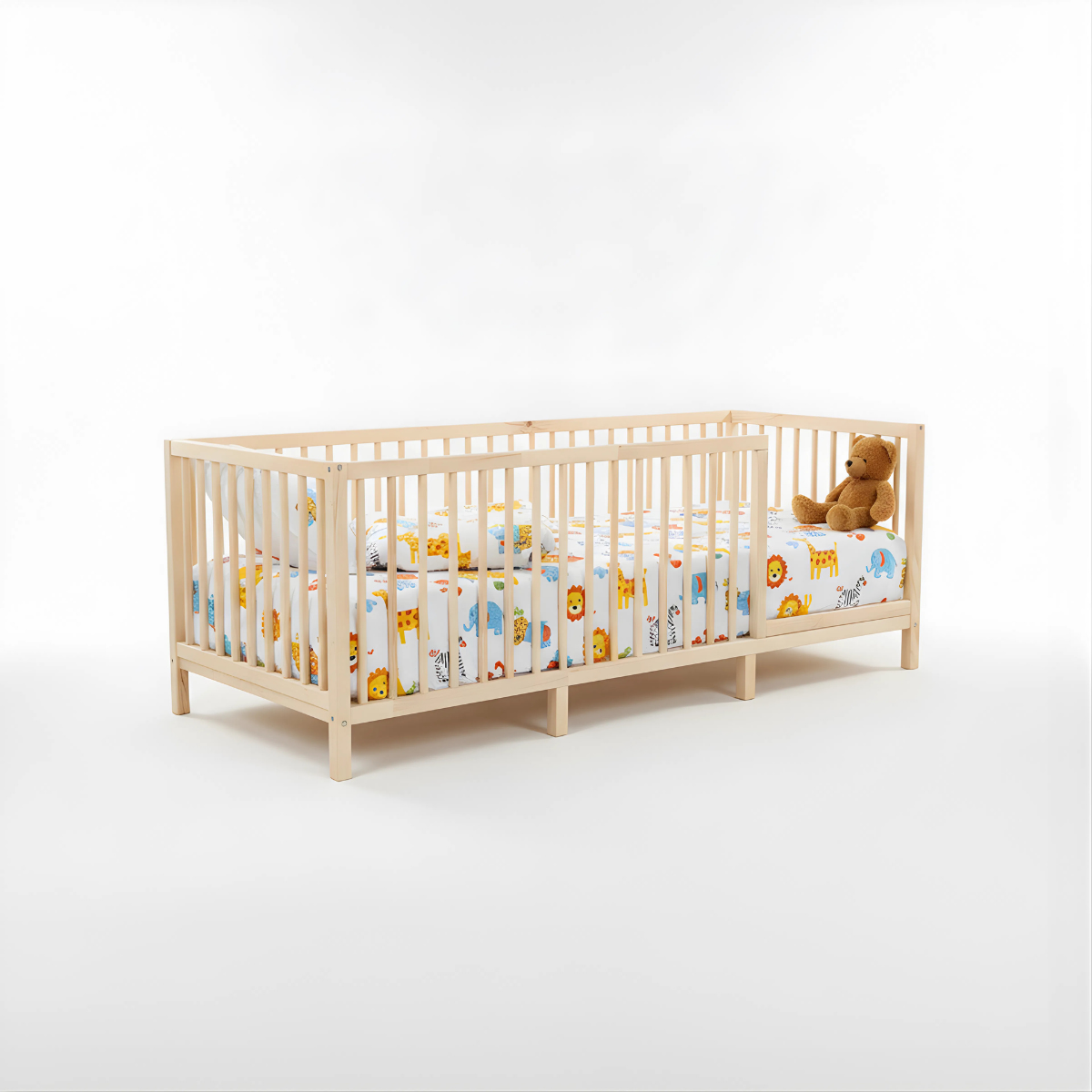 Hug Alpine Montessori Toddler Bed | Solid Pine Wood Bed with Cylindrical Railing