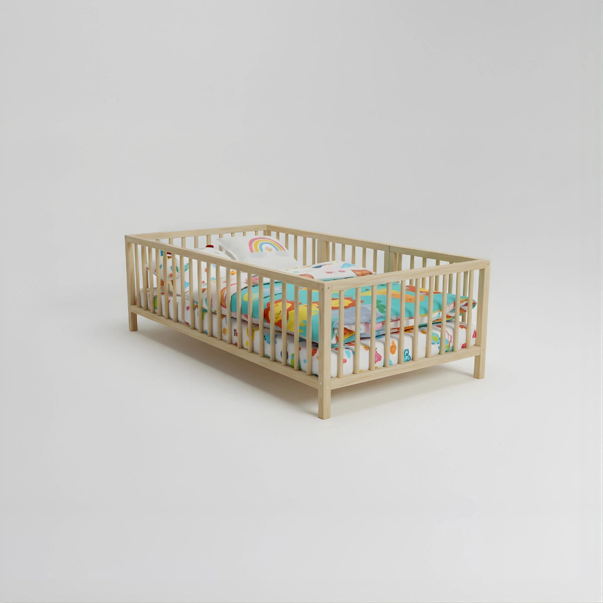 Hug Cove - Montessori Playpen Low Bed with Cylindrical Railings and Gate