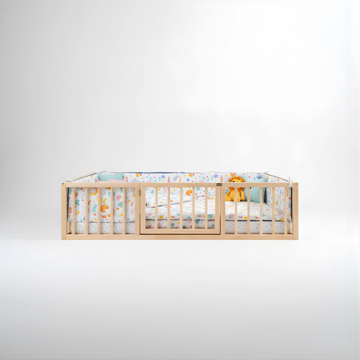 Hug Zenith Montessori Toddler Bed | Montessori Playpen Floor Bed with Cylindirical Railings and Gate