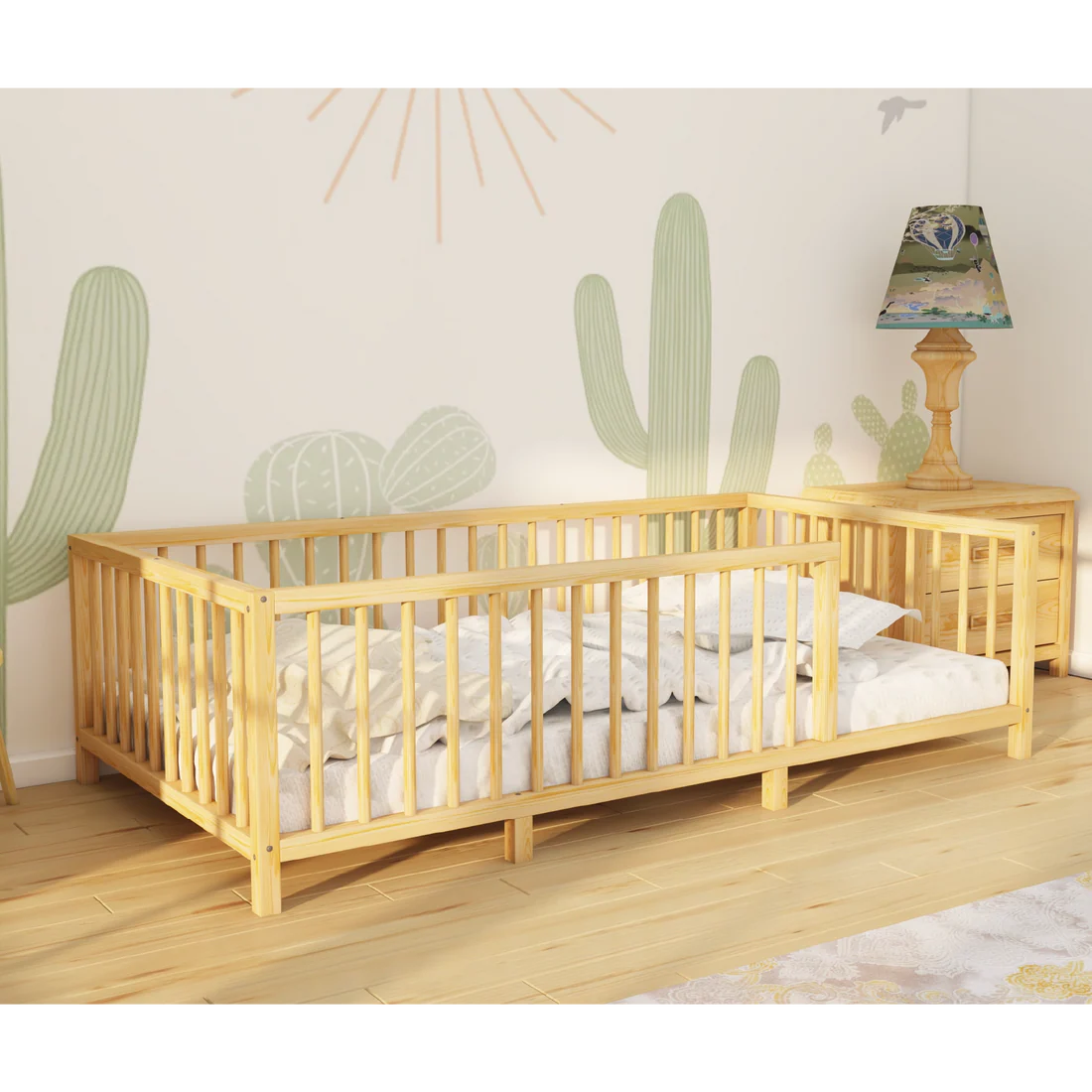 Seraphis - Montessori Playpen Low Bed with Cylindrical Railings
