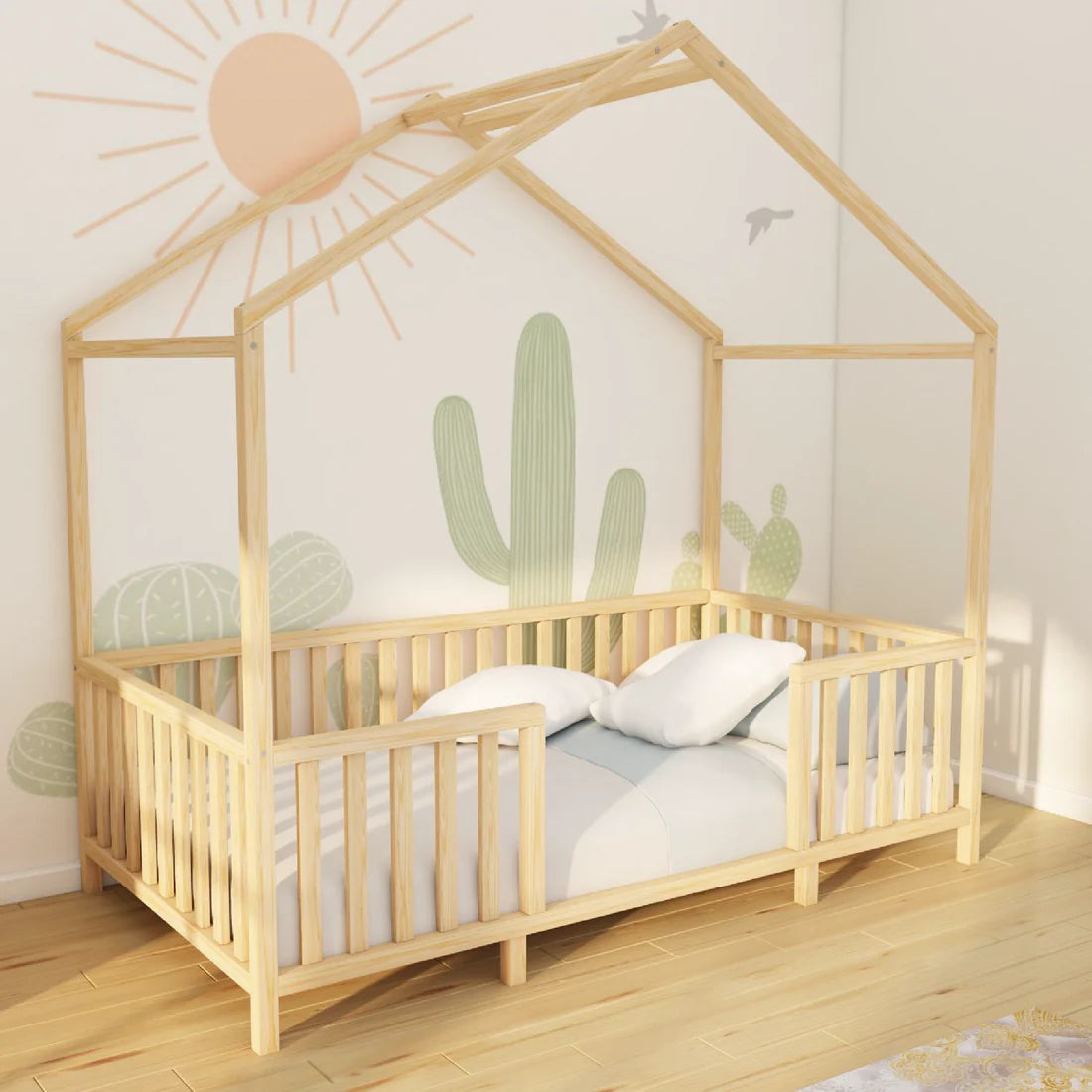 Aurelia - Montessori Playhouse Low Bed with Railings