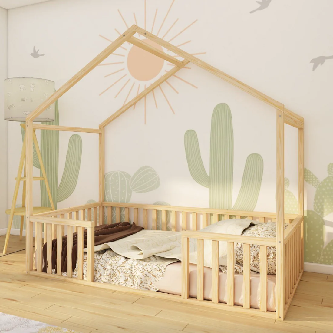 Kalyra - Montessori Playhouse Floor Bed with Railings