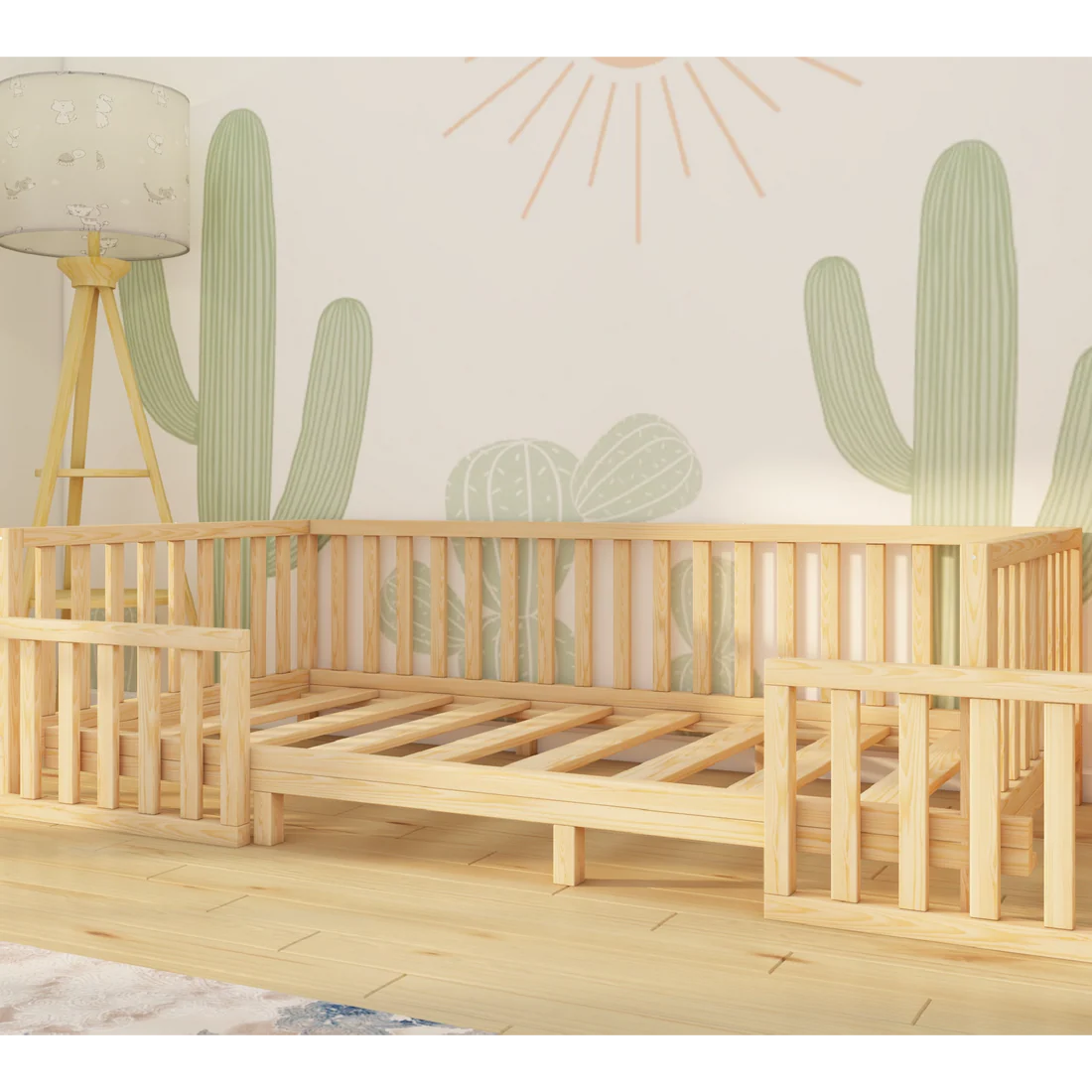 Zarion - Montessori Playpen Low Bed with Removable Railings
