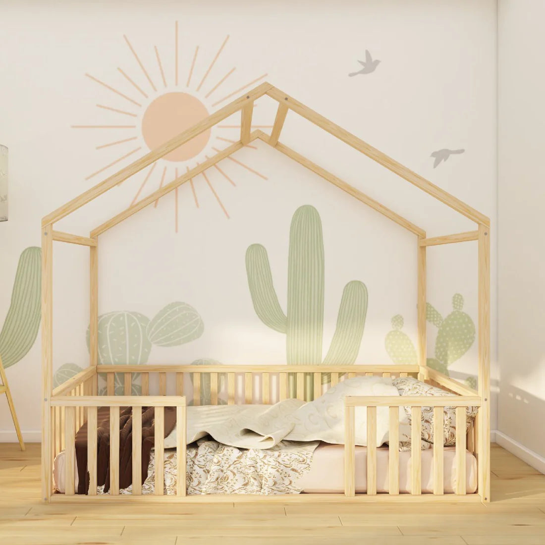 Kalyra - Montessori Playhouse Floor Bed with Railings