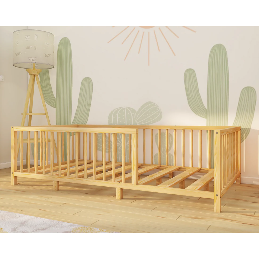 Seraphis - Montessori Playpen Low Bed with Cylindrical Railings