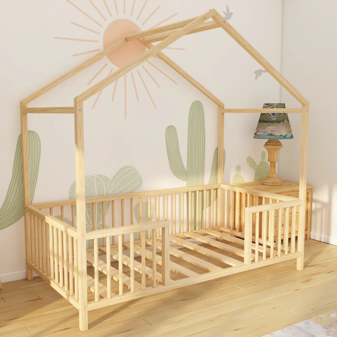 Lunaris - Montessori Playhouse Low Bed with Cylindrical Railings