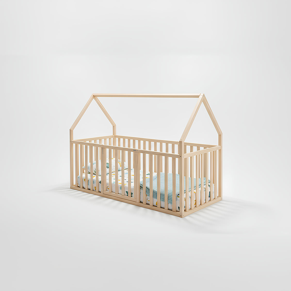 Hug Atlas Montessori Toddler Bed | Solid Wood Montessori House-Shaped Bed with Railings and Gate