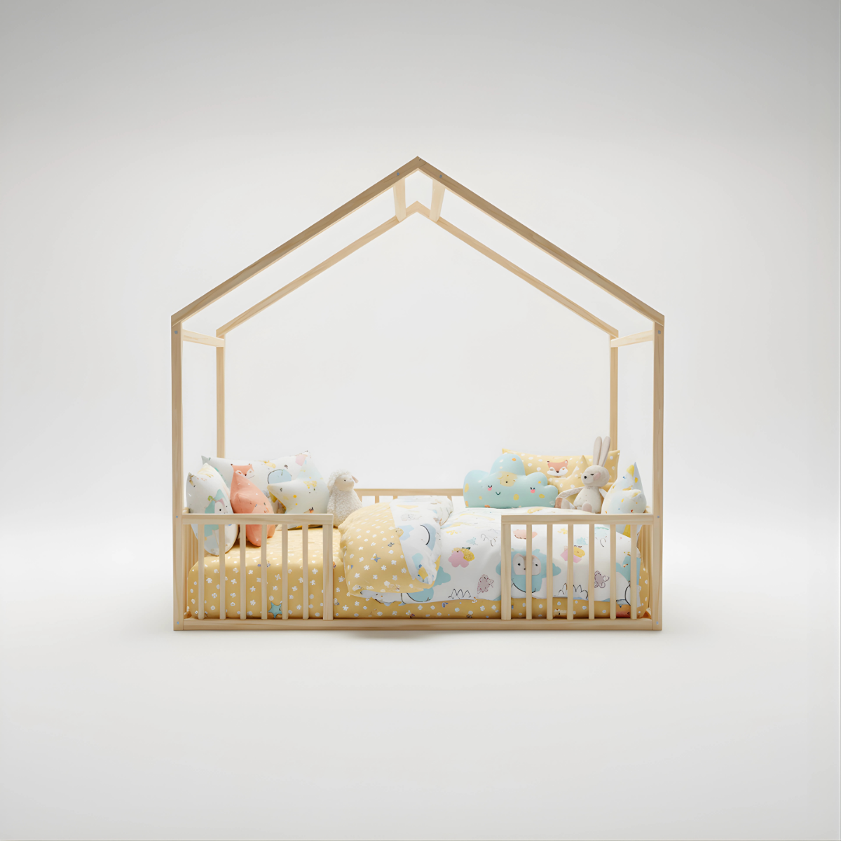 Hug Aura Montessori Toddler Bed | House Floor Bed with Cylindrical Railings