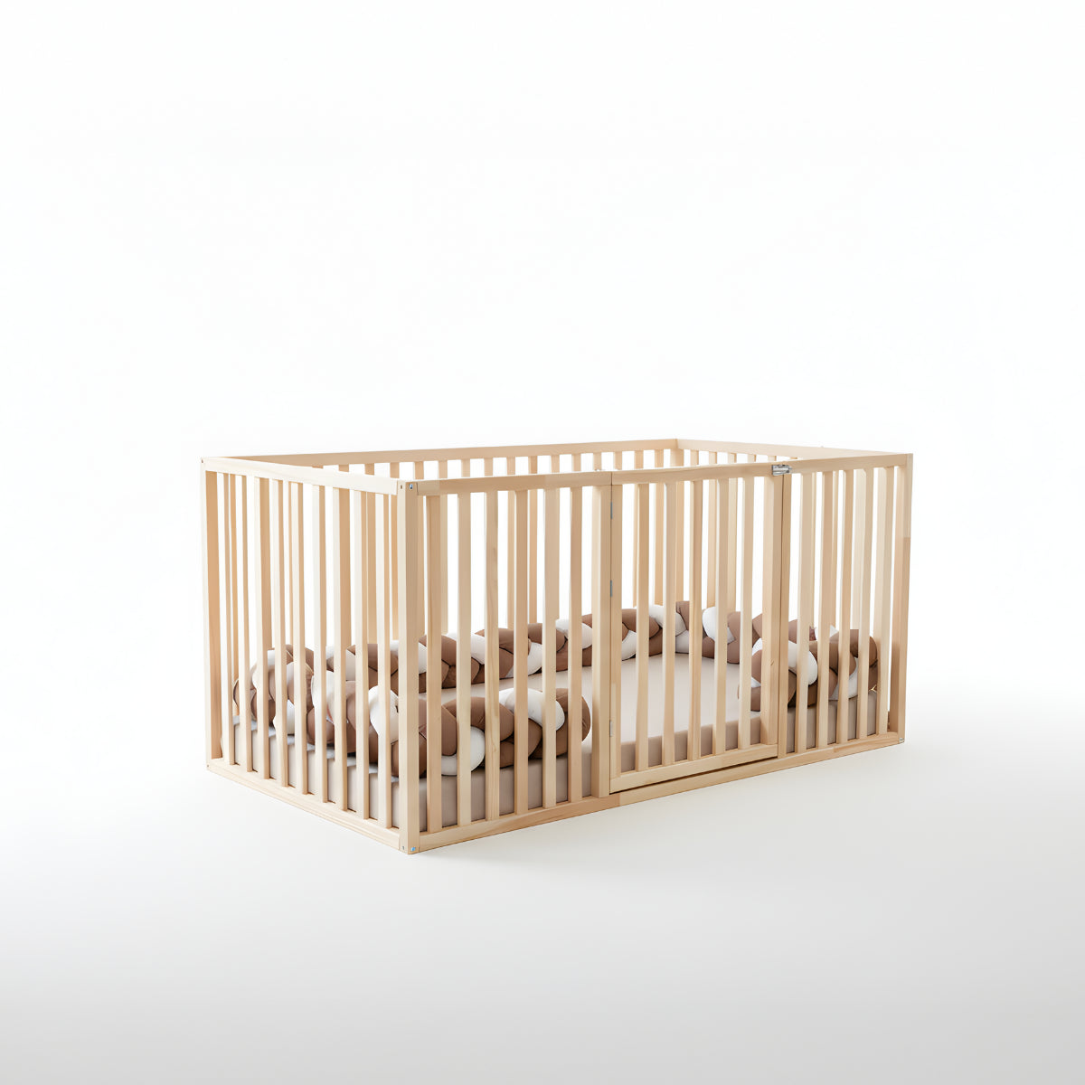 Hug Nova Montessori Toddler Bed | Solid Wood Floor Bed with High Railings and Gate